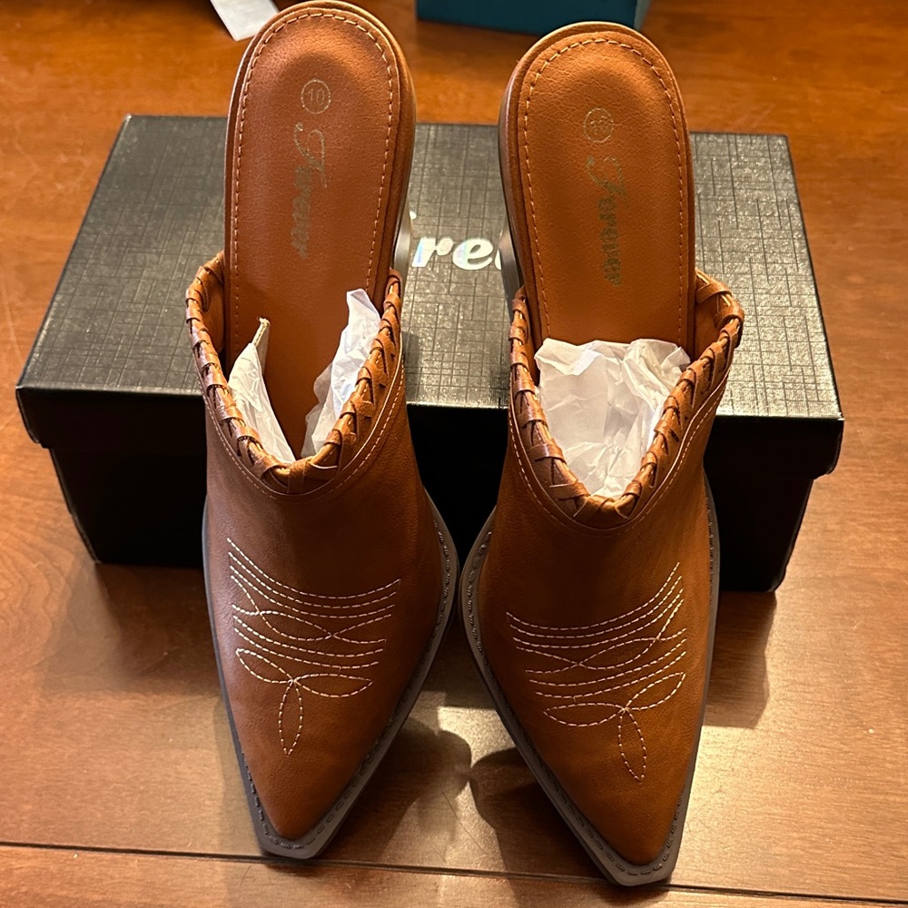 Forever Tan Embroidered Mules
